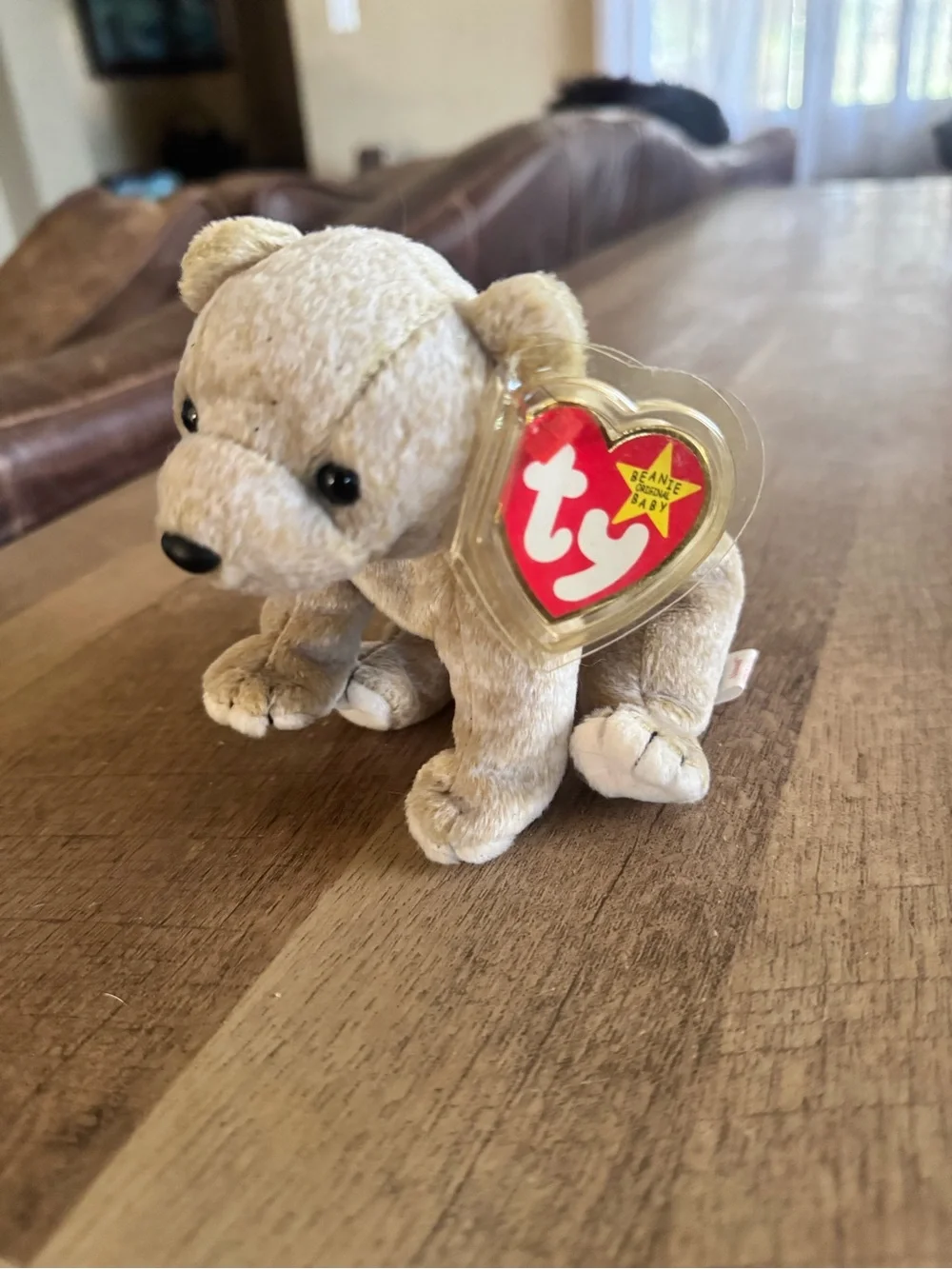 Ty Plush Bear Beanie Baby with Heart Tag - Almond